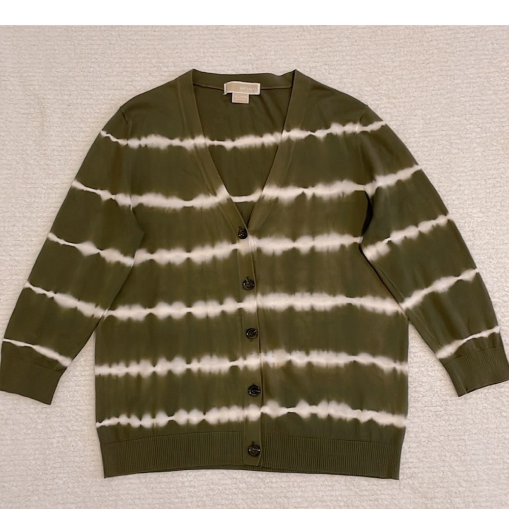 MICHAEL KORS TIE- DYE OLIVE GREEN AND WHITE SCARF - Picture 13 of 15